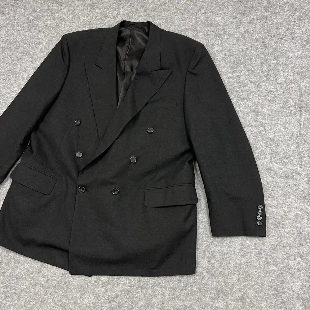 H Freeman Son Blazer Sport Coat Mens 52 Black Wool Double Breasted Vintage Union